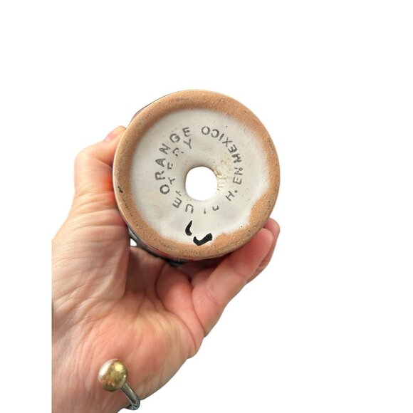 Pottery Planter Red Ware Mexico Set 2 Fish Rooster Floral Talavera Colorful 4" - Picture 5 of 8